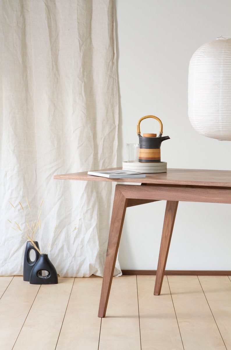 Konk 'Signature' Dining Table Walnut With Extensions Bespoke sizes available Minimal Mid Century Extendable Kitchen Table image 2