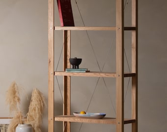 Konk ‖ 'Classic' Bookcase ‖ Bespoke sizes available ‖ Modern Oak & Wire Shelving Unit, Tension Wire Detailed Bookshelf