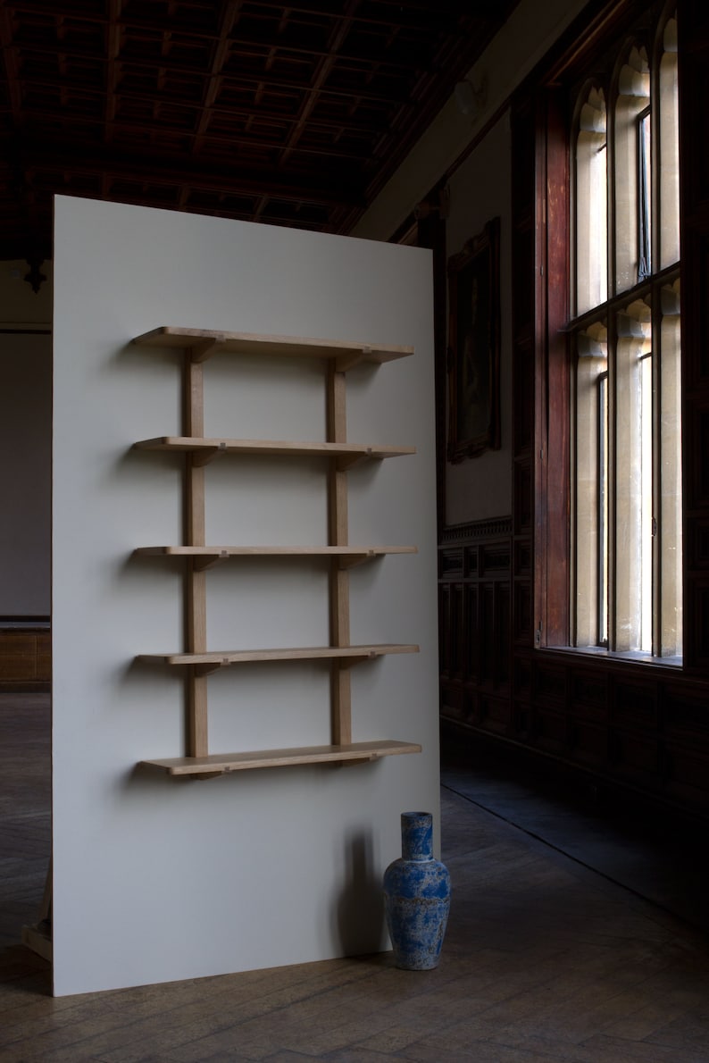 Konk 'Oku' Shelving Bespoke sizes available Floating Oak Bookcase, Wall-Mounted Solid Wood Bookshelf image 2