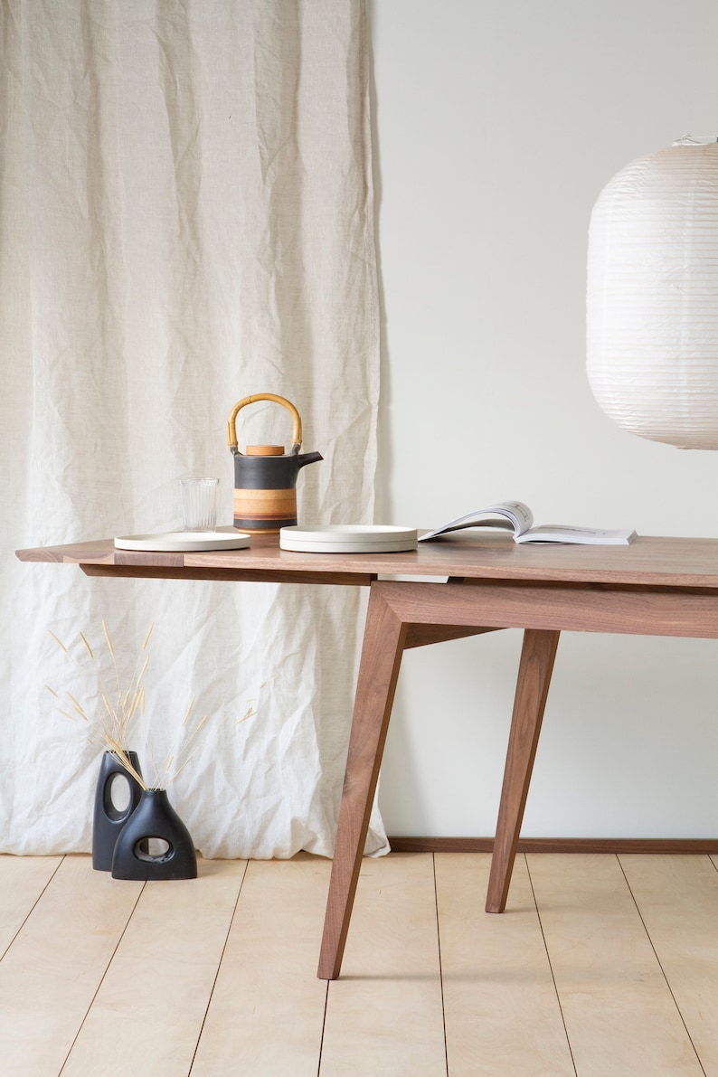 Konk 'Signature' Dining Table Walnut With Extensions Bespoke sizes available Minimal Mid Century Extendable Kitchen Table image 4