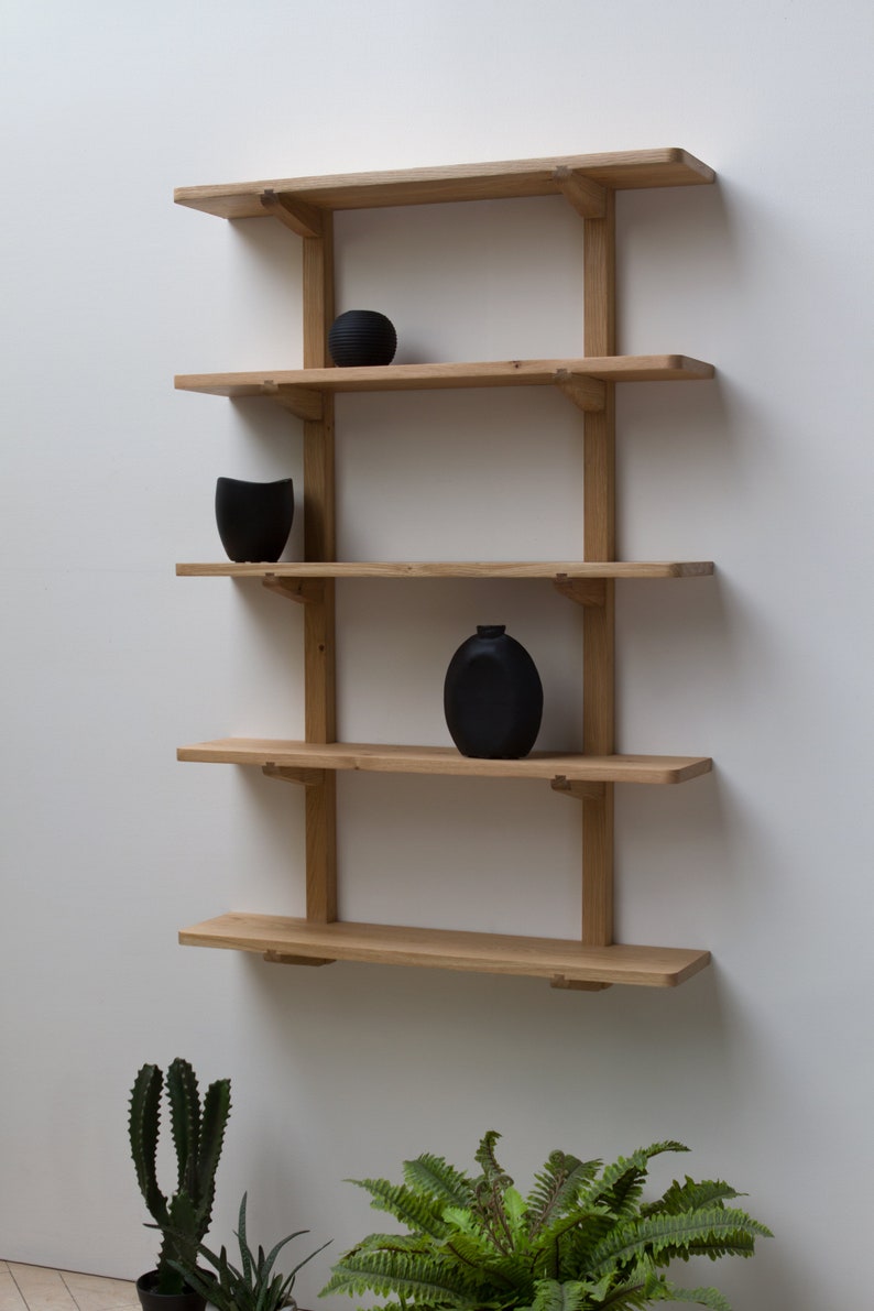 Konk 'Oku' Shelving Bespoke sizes available Floating Oak Bookcase, Wall-Mounted Solid Wood Bookshelf image 8