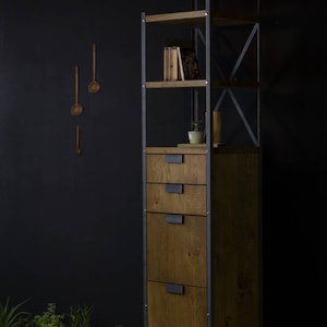Konk Industrial Filing Cabinet Bespoke sizes available Oak & Steel Bookcase with Drawers, Tall Shelf with Storage image 1