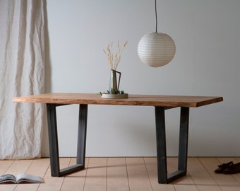 Konk ‖ Waney-Börd Table [Oak] - With Extensions ‖ Bespoke sizes available ‖ Live Edge Oak & Steel Kitchen Dining Table, Solid Wood Desk