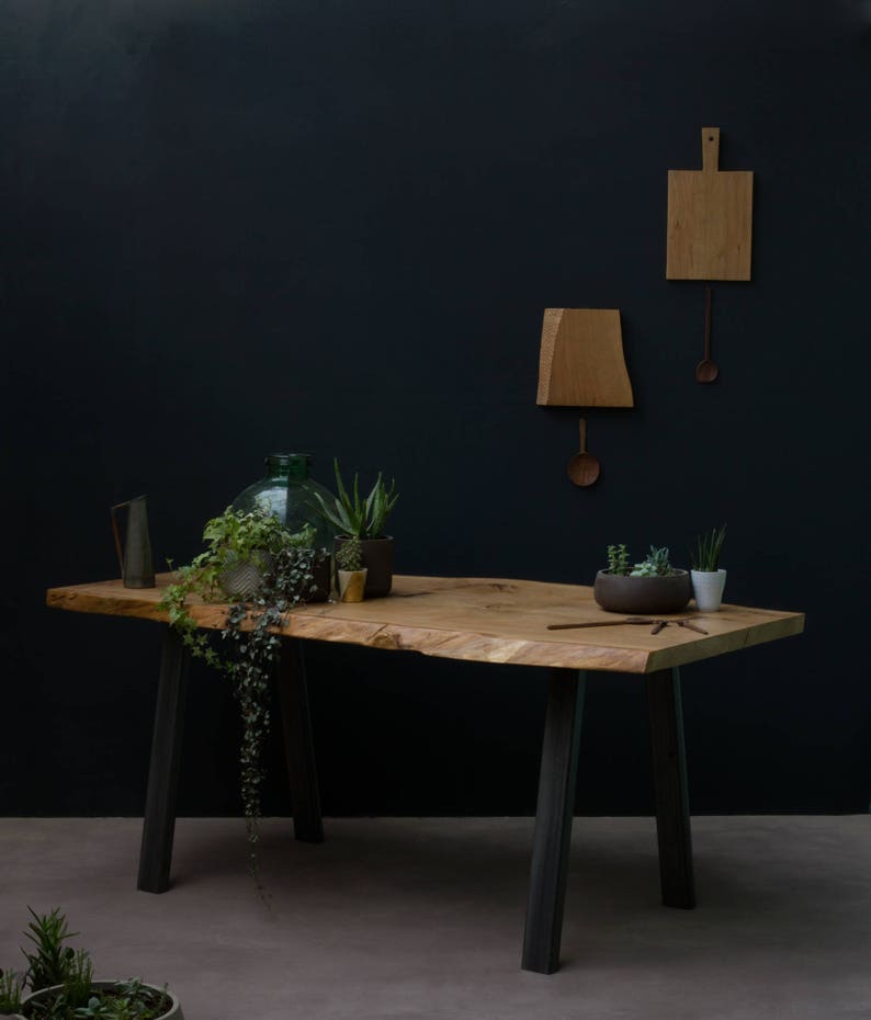 Konk ‖ Waney-Stöng Table [Metal Legs] ‖ Bespoke sizes available ‖ Live Edge Oak Modern Industrial Kitchen Dining Table, Meeting & Boardroom 