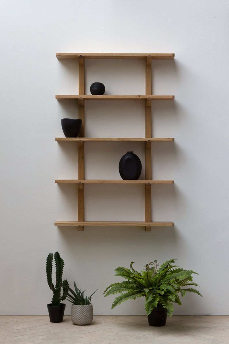 Konk 'Oku' Shelving Bespoke sizes available Floating Oak Bookcase, Wall-Mounted Solid Wood Bookshelf image 1