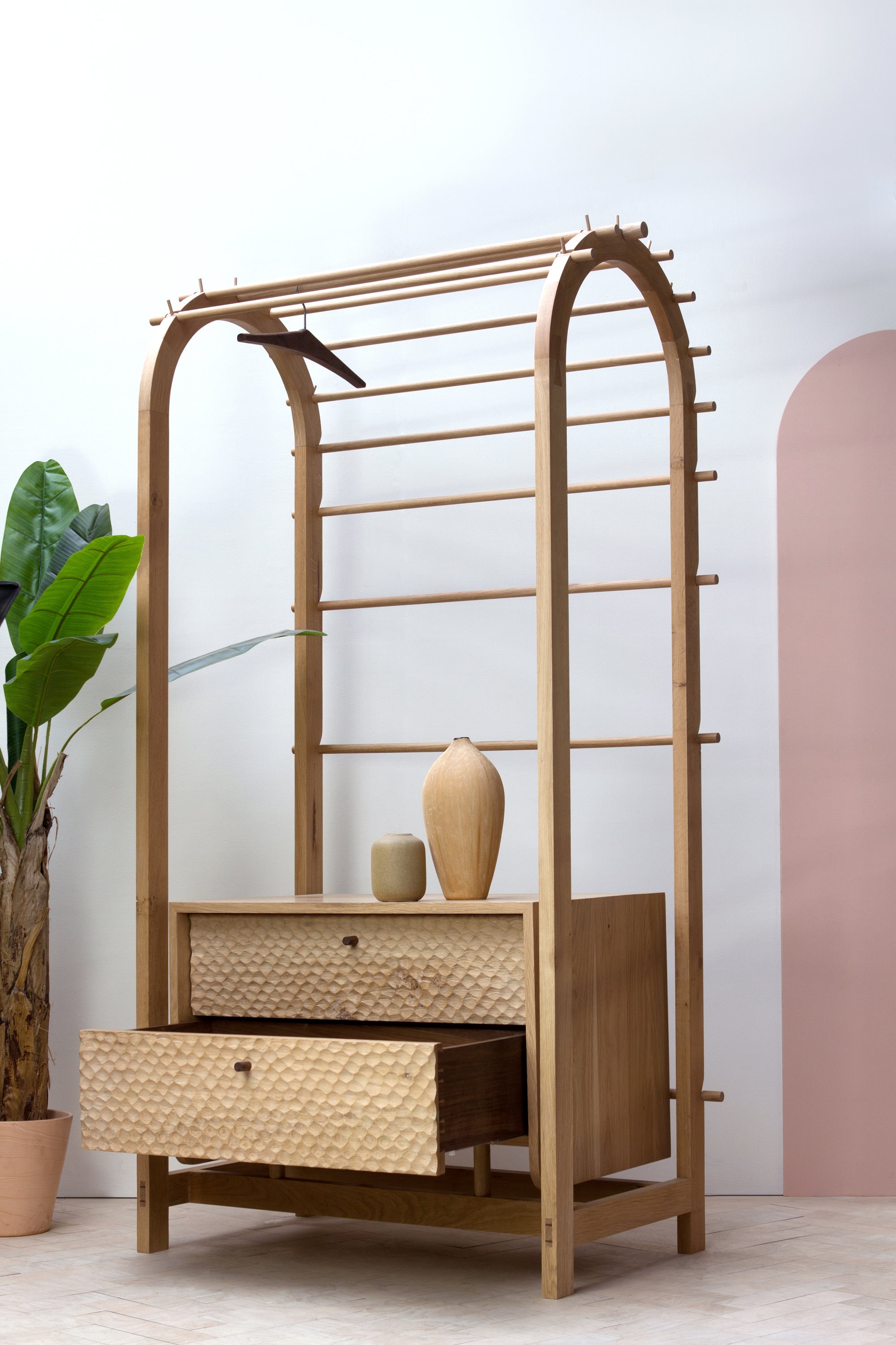 Konk hanga Clothes Rail With Drawers Bespoke Sizes Available Solid Oak Open Wardrobe With Walnut Drawers Modern Hanging Storage Etsy