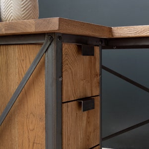 Konk 'Classic' Industrial Corner Desk Left Bespoke sizes available Industrial Oak & Steel Desk With Storage Drawers image 4