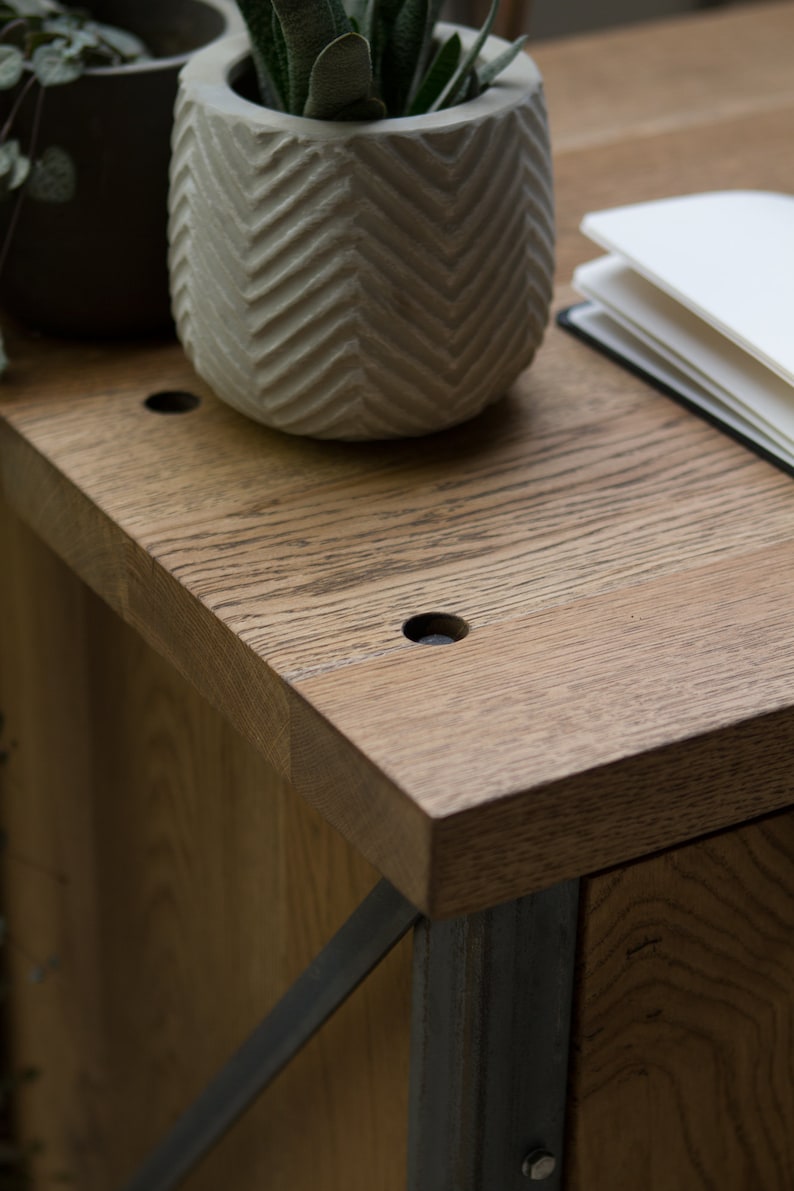 Konk 'Classic' Industrial Corner Desk Left Bespoke sizes available Industrial Oak & Steel Desk With Storage Drawers image 5