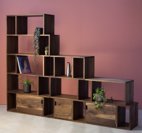 Konk Wynn Modular Storage Walnut Bespoke sizes available Industrial Cupboard Shelving Modular Bookcase Bookshelf