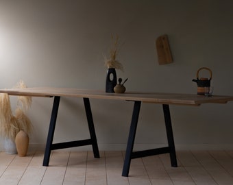 Konk ‖ 'A Frame' Table [Metal Legs] - With Extensions ‖ Bespoke sizes available ‖ Extending Industrial Oak or Walnut Kitchen & Meeting Table