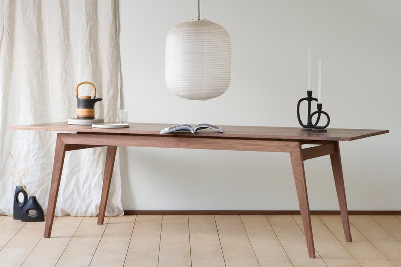 Konk 'Signature' Dining Table Walnut With Extensions Bespoke sizes available Minimal Mid Century Extendable Kitchen Table image 1