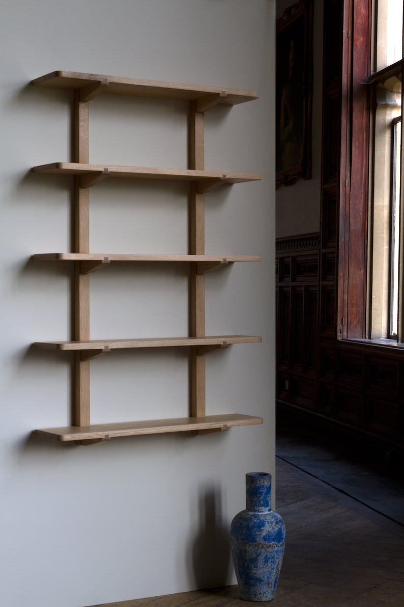 Konk 'Oku' Shelving Bespoke sizes available Floating Oak Bookcase, Wall-Mounted Solid Wood Bookshelf image 3