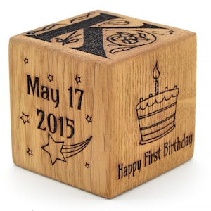 Personalized Engraved Baby&#39;s First Birthday Block Eco-Friendly Custom First Birthday Custom New Baby Gift Unique Baby Gift  Wood Block