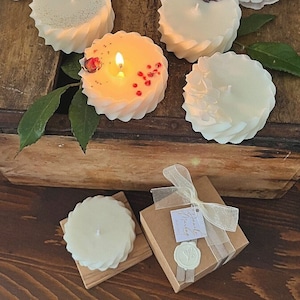 Candela cera soia, glitter, bomboniera matrimonio, Candelina stampo, decorazione fiori Legno ulivo, ortensia bianca, lavanda, bocciolo rosa