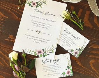 Floral wedding invitation, flower motif, pearl paper, custom suite, invitations, wedding, roses, pastel colors, floreal decoration