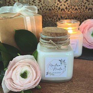 Bomboniera Candela, Natrino raso, Shabby, Timbro ceralacca, Bomboniere Anniversario, Regalo ospiti cerimonia, Matrimonio a tema botanico
