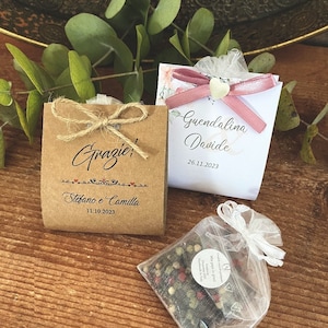 Sacchetto segnaposto kraft, Spezie, Matrimonio, ospiti cadeau, Spezia segnaposto, sale rosa e rosmarino, origano, tema erbe aromatiche