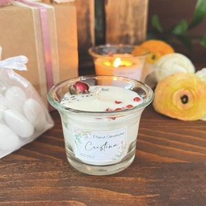 Candelina per Comunione e Cresima, Idea regalo ospiti, Bomboniere profumate, Floreale, Regalo ospiti, Cerimonia ragazzi, cera di soia
