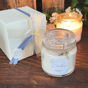Candela profumata, Bomboniera baby, Cera di soia, chiusura ermetica, battesimo, regalo madrina, nascita, bimba, bimbo, confetti, fiori