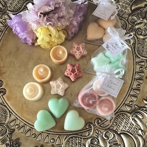 Segnaposto matrimonio, cera profumata da fondere, cuori tart, regalo ospiti sposi, segnaposti, cadeau, sacchetto organza, stelle, stelline