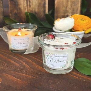 Comunione Segnaposto, Cresima candela Bloom, boccioli rosa, Candela botanica, Cerimonia bambina, candelina floreale, regalino ragazzo