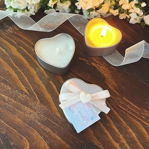 Segnaposto Candelina Baby Sweeties, Battesimo, Scatolina cuore metallo, Candela profumata, Segnaposti, nascita, baby shower, its a boy girl