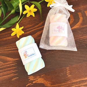 Marshmallow Baby Segnaposto, Tavoletta Cera di soia profumata, Primo compleanno, Colore rosa confetto, 1 anno, azzurro, profumabiancheria