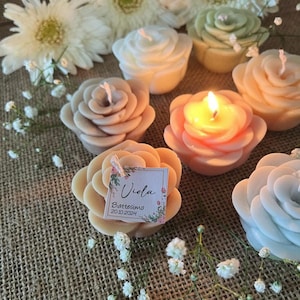 Candela Segnaposto Battesimo Isabeau, fiore, candelina a forma di fiore colorato, rosa, organza. nascita, baby shower, segnaposti bambino