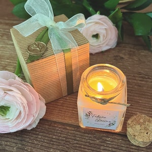 Candelina bomboniera country, Nozze, Matrimonio rustic chic, Bomboniere profumate, tappo sughero, Stile boho, Nozze, Candele di soia, nozze