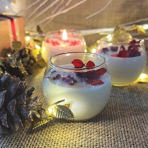 Boule Rouge bomboniera, Matrimonio natalizio, candela soia, dicembre, ortensia rossa, Tema natale, Nozze invernali, Candele botaniche