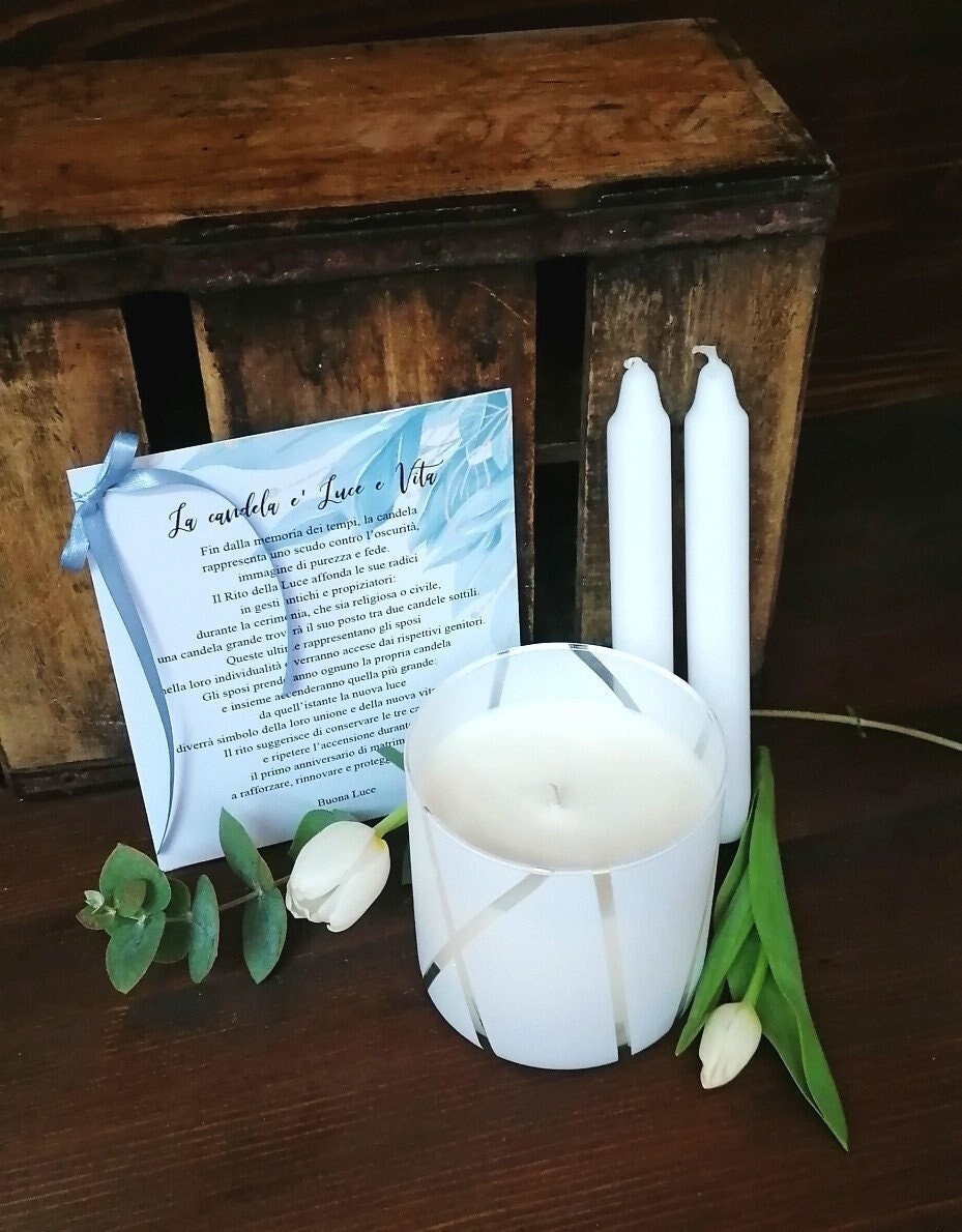 Unity Set Candele Per Matrimonio – 1 Candela Colonica 15,2 Cm E 2 Coniche 25,4 Cm, Bianche, Fatte A Mano USA, Lunga Durata