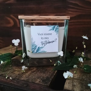 Candela regalo testimone, vuoi essere la mia testimone, idea regalo damigella, testimoni, candele cera di soia, regalo profumato a sorpresa