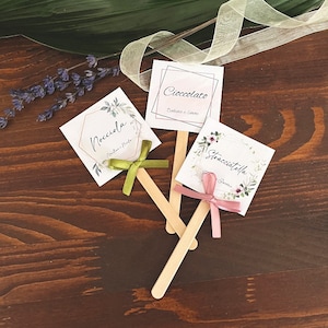 Segnagusto Confetti matrimonio, bastoncino legno, tavolo confettata, paletta tag, cartoncino, wedding table, sposi, Bon bon gusti, grafica