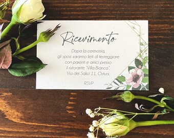 Partecipazione matrimonio, invito motivo fiori e foglie, carta