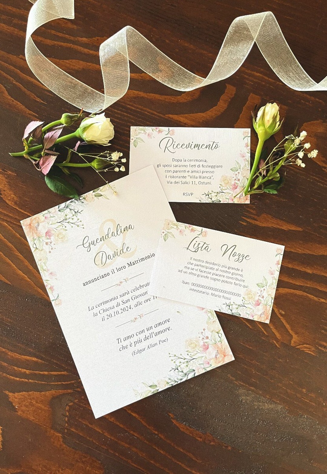 Partecipazione floreale matrimonio, invito motivo fiori, carta