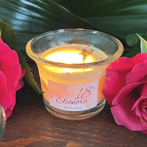 18 anni Segnaposto candela Bloom, boccioli rosa, Candela botanica, Cadeau diciottesimo, candelina floreale,festa di compleanno, 40anni, 50