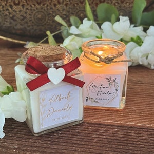 Candelina Segnaposto matrimonio, Mini Boho wedding, tendenze 2023, Tavolo sposi, Promessa di nozze, Segnaposti, cera di soia, confettata