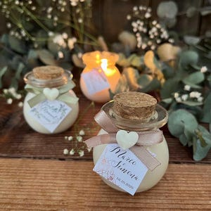 Placeholder wedding candle, Place Setting, mini candle, ceremony, glass favor jars with cork lids, custom jar, table decor, baby shower