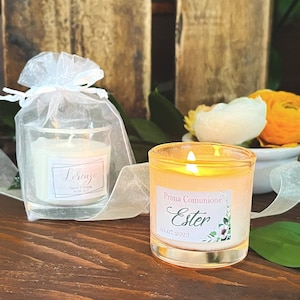 Segnaposto candelina Tiny, Comunione e Cresima, Candela profumata,ragazza, Segnaposti, Idea regalo nascita, sacchetto organza, cerimonia