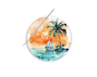 Ocean Needle Minder, Beach Needle Minder, Tropical Needle Magnet, Beach Cross Stitch, Tropical Needle Minder, Sailboat Needle Minder