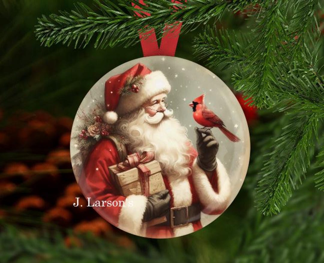 Cardinal Christmas Ornament, Santa and Cardinal Ornament, Santa ...