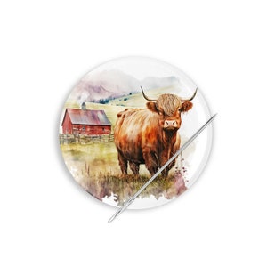 Needle Minder, Needle Keeper, Highland Cow Needle Minder, Cross Stitch Needle Minder, Farmhouse Needle Minder, Cow Cross Stitch