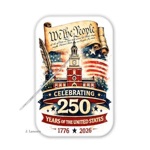 May include: A patriotic design commemorating 250 years of the United States. The image features the text "We the People" on a scroll, the Liberty Bell, and the American flag. The design also includes the text "Celebrating 250 Years of the United States 1776-2026."