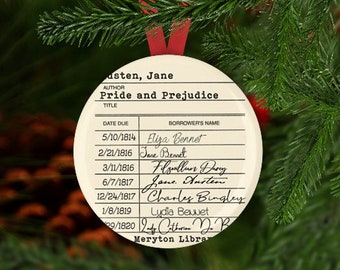 Christmas Ornament, Jane Austen Christmas Ornament, Bookish Gift, Literary Ornament, Library Card Ornament