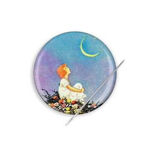 Needle Minder, Needle Keeper, Girl and Moon Needle Minder, Cross Stitch Needle Minder, Moon Needle Minder