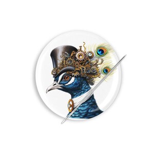 Steampunk Needle Minder, Steampunk Needle Nanny, Peacock Needle Minder, Steampunk Peacock Needle Minder