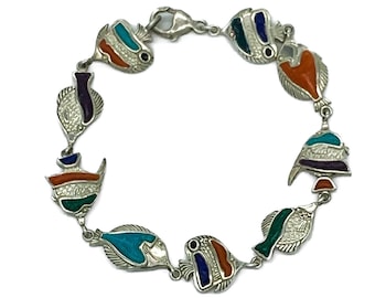 ブレスレット☆ヴィンテージ／フィッシュ／魚／重量感あり／silver925 ヴィンテージ スターリングシルバー トロピカルフィッシュ