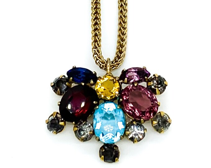 Vintage Mid Century Gold Tone Paste Rhinestone Pendant Necklace 14 ...