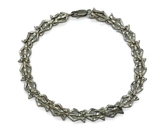 Vintage Modernist Sterling Silver Fish Link Bracelet 7.25"/ Vintage Sterling Bracelet/ Midernust Sterling Link Bracelet/ Fish Bracelet