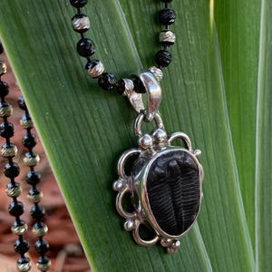 Vintage Sterling Silver Fossil Trilobite Pendant Necklace 16&quot;/ Sterling Trilobite Fossil Jewelry/ Sterling Silver Fossil Pendant Necklace